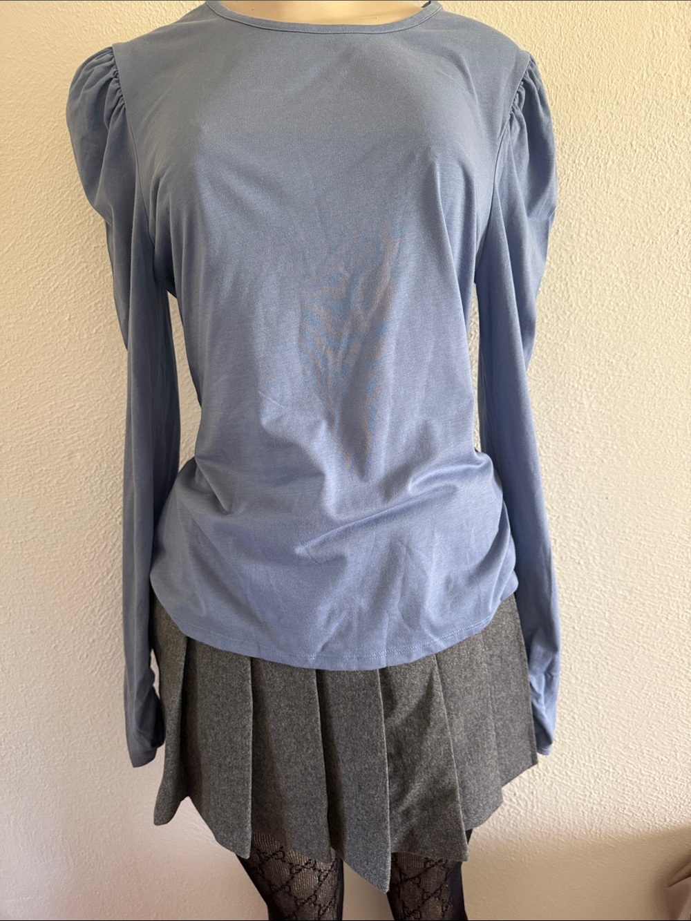 Rebecca Taylor Powder Blue Long Sleeve Puff Shoulder Tee S